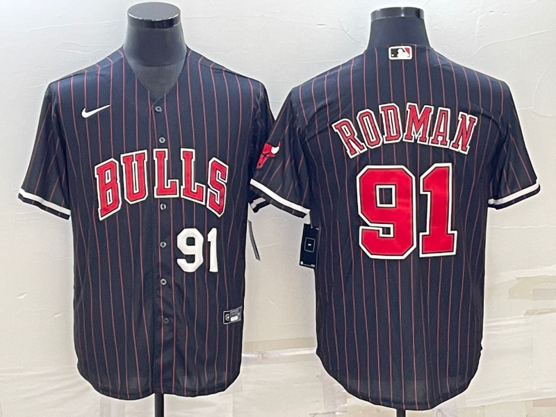 Men Chicago Bulls #91 Rodman Black Stripe Game Nike 2023 NBA Jersey style 2->chicago bulls->NBA Jersey